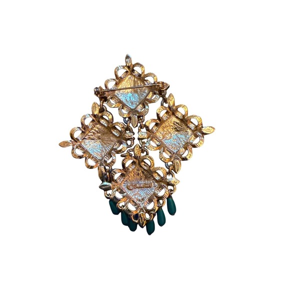 Sarah Coventry Gold Brooch Blue Red & Green Rhinestones Articulated - Picture 2 of 6